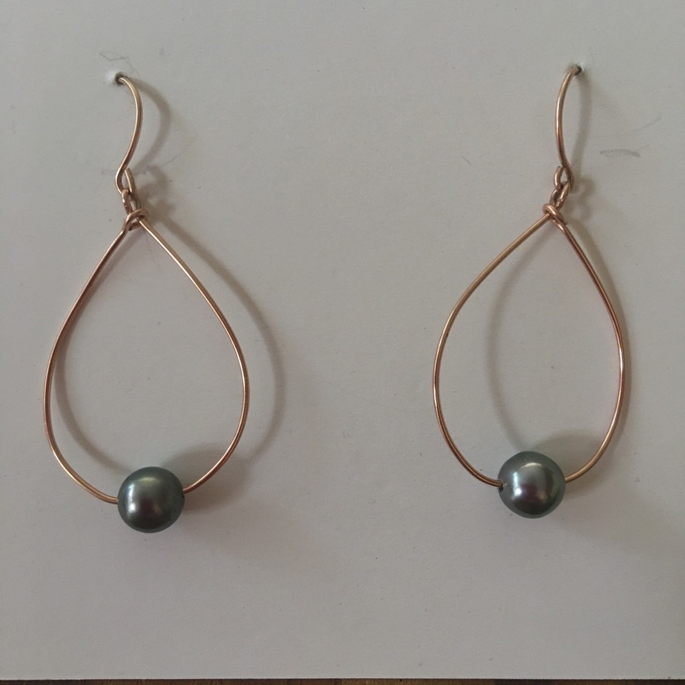 Handmade Tahitian Pearl Rose GF Dangling Earrings